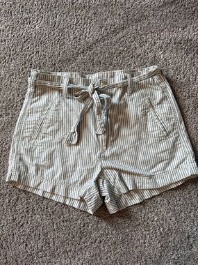 American Eagle Outfitters Cream and Navy Striped Tie-Waist Shorts